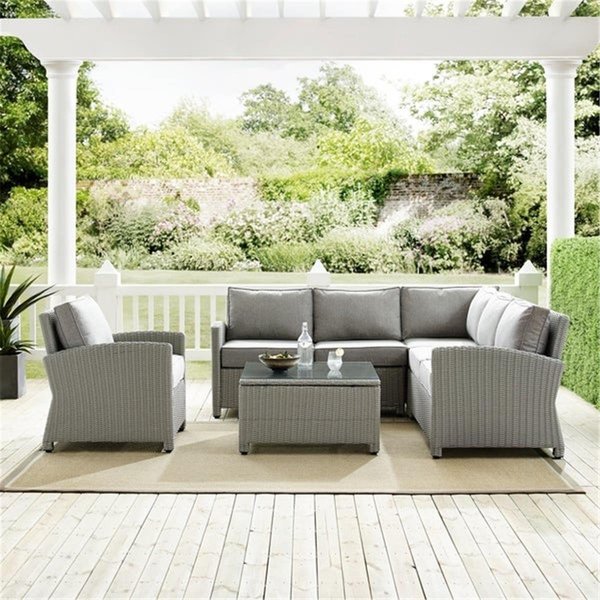 Crosley Bradenton Outdoor Wicker Seating Set; Grey - 5 Piece KO70021GY-GY